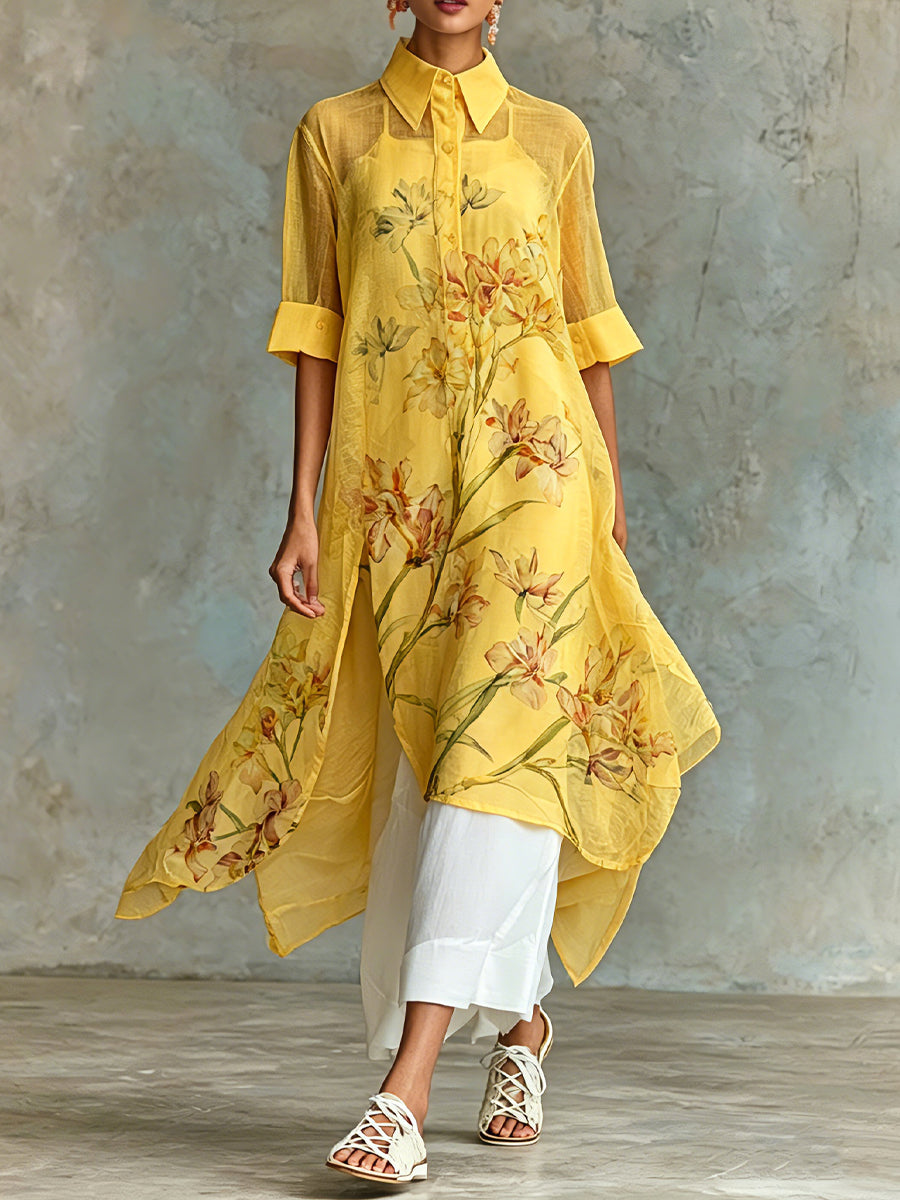Casual Floral Short-Sleeve Midi Dress &amp; Slip Dress Two-Piece Set