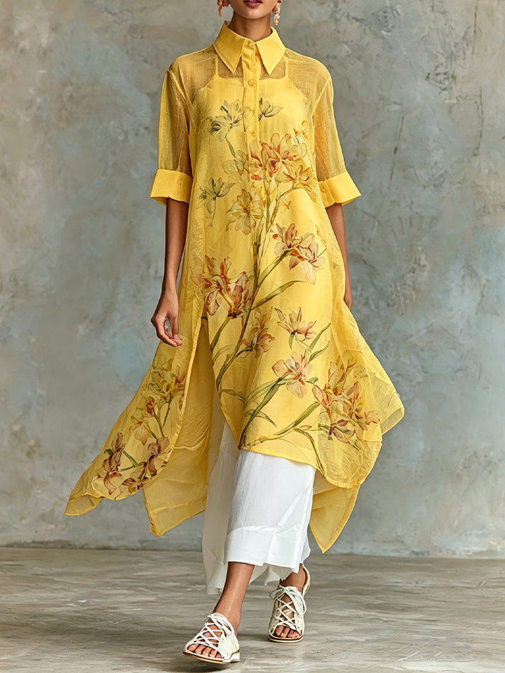 Casual Floral Short-Sleeve Midi Dress &amp; Slip Dress Two-Piece Set