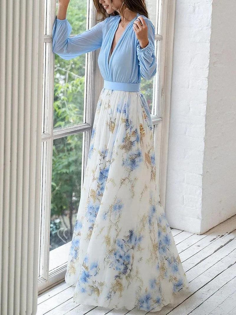 Atemberaubendes Maxikleid mit Blumenmuster und V-Ausschnitt
