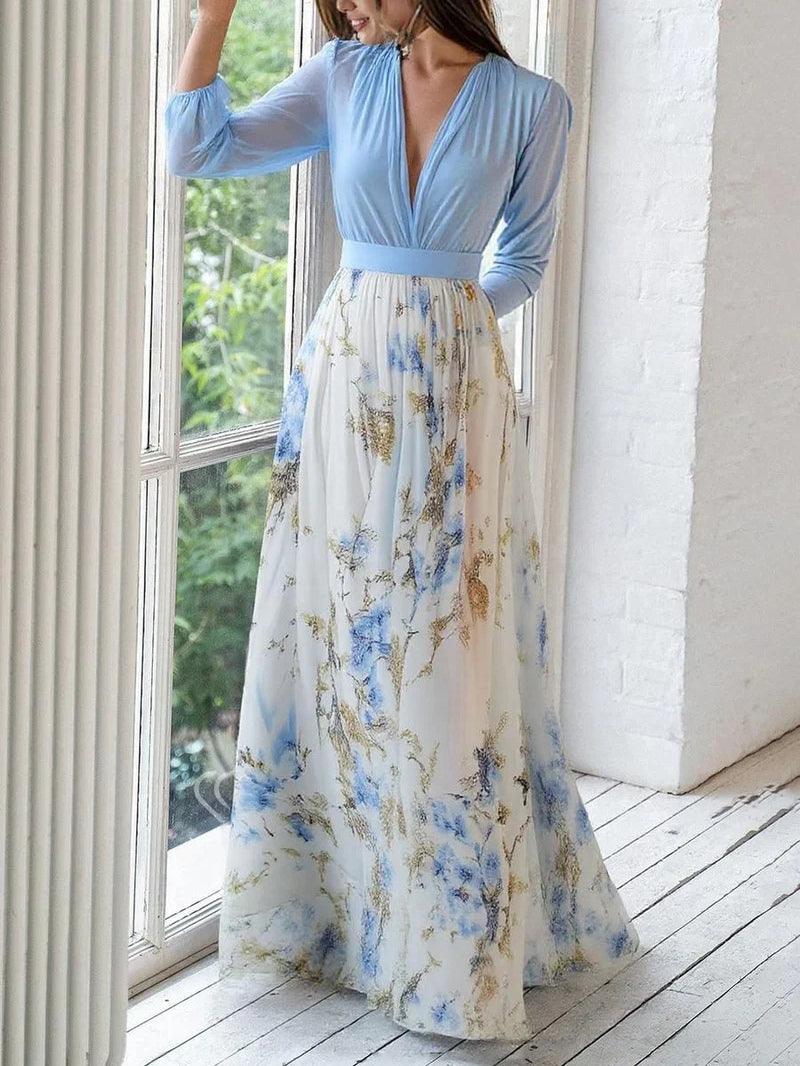 Atemberaubendes Maxikleid mit Blumenmuster und V-Ausschnitt