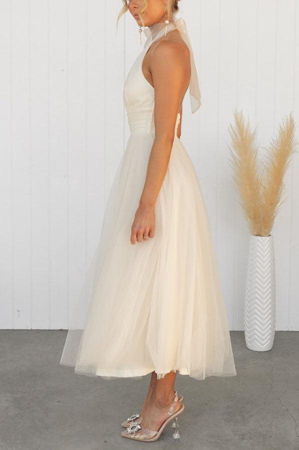 Fairy Vibes Tüll-Maxikleid mit Raffungen und Neckholder-Detail