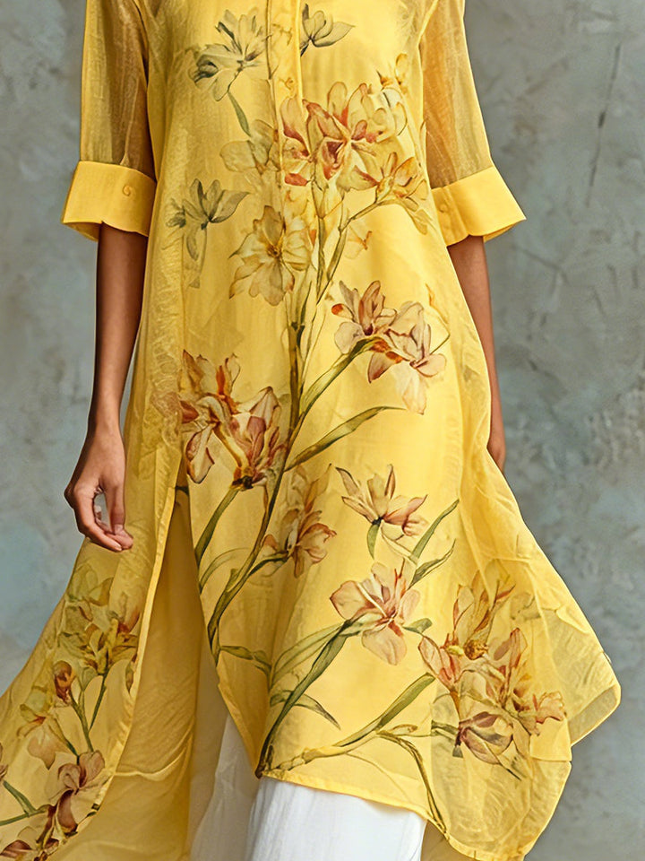 Casual Floral Short-Sleeve Midi Dress &amp; Slip Dress Two-Piece Set