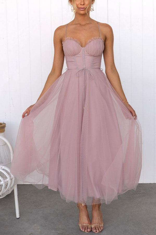 Modernes Prinzessinnen-Chiffon-Maxikleid mit Trägern für Partys