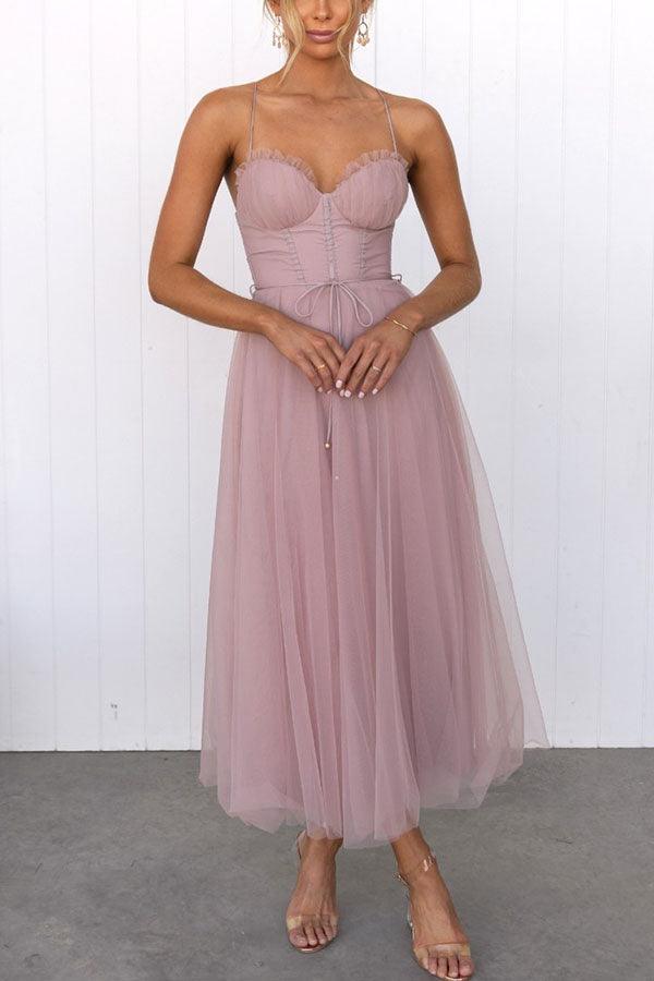 Modernes Prinzessinnen-Chiffon-Maxikleid mit Trägern für Partys