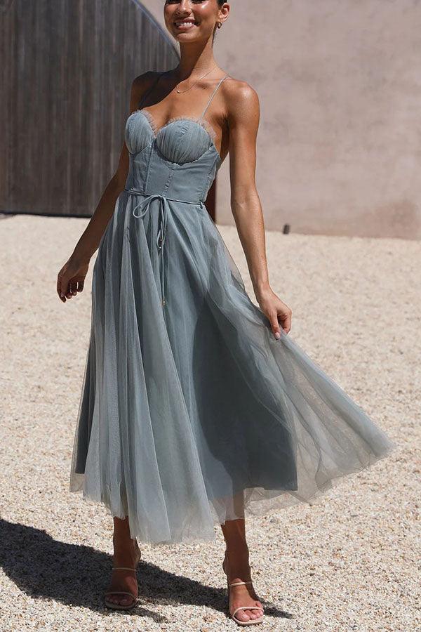 Modernes Prinzessinnen-Chiffon-Maxikleid mit Trägern für Partys