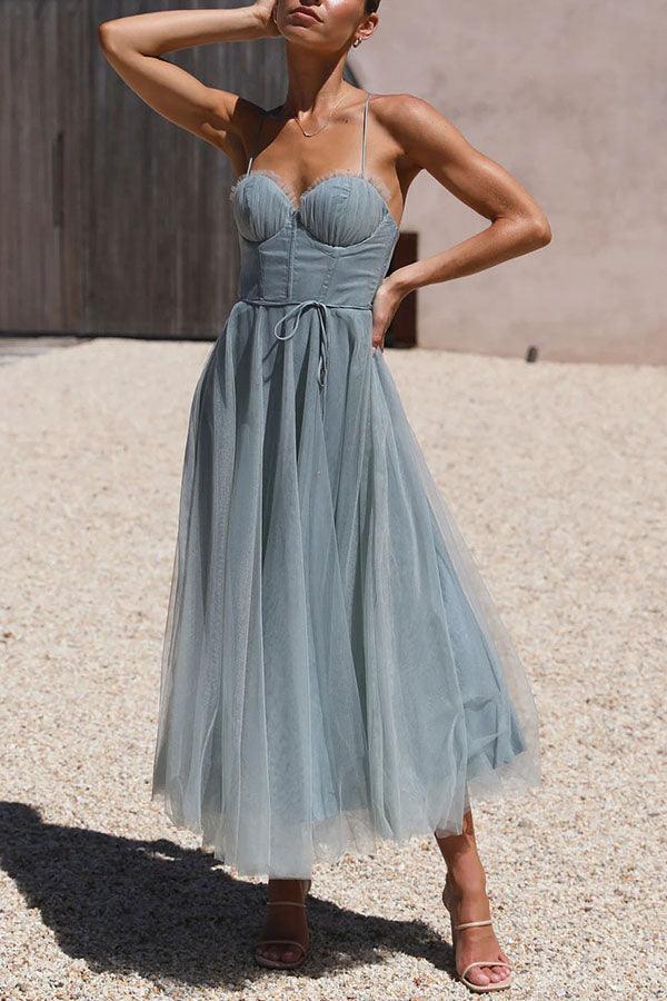 Modernes Prinzessinnen-Chiffon-Maxikleid mit Trägern für Partys