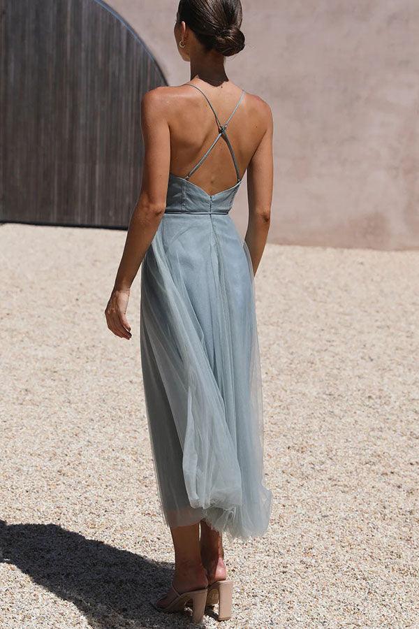 Modernes Prinzessinnen-Chiffon-Maxikleid mit Trägern für Partys