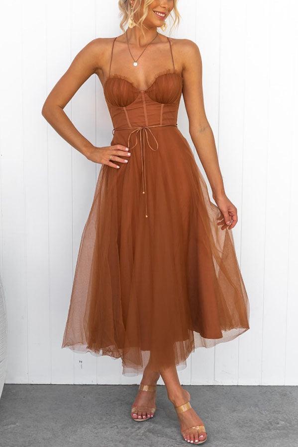 Modernes Prinzessinnen-Chiffon-Maxikleid mit Trägern für Partys