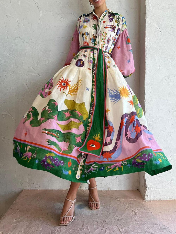 Plissiertes, locker sitzendes Kleid mit langen Ärmeln