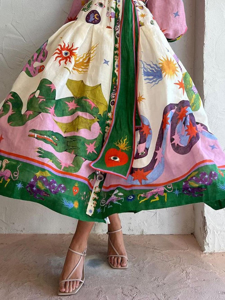 Plissiertes, locker sitzendes Kleid mit langen Ärmeln