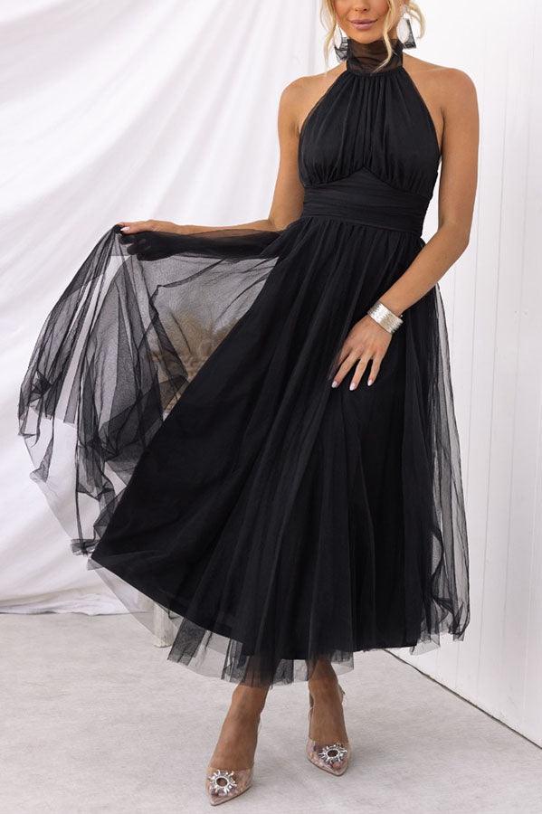 Fairy Vibes Tüll-Maxikleid mit Raffungen und Neckholder-Detail