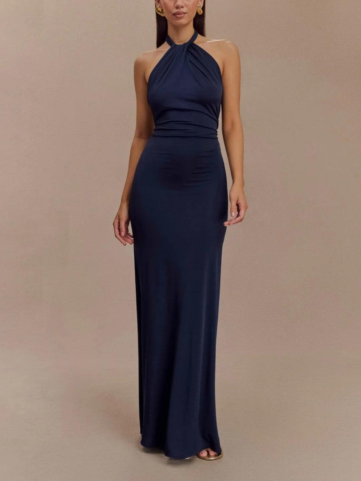 Figurbetontes Neckholder-Maxikleid – Marineblau