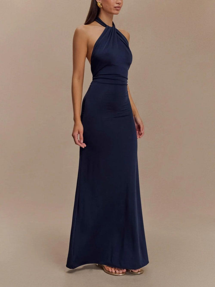 Figurbetontes Neckholder-Maxikleid – Marineblau