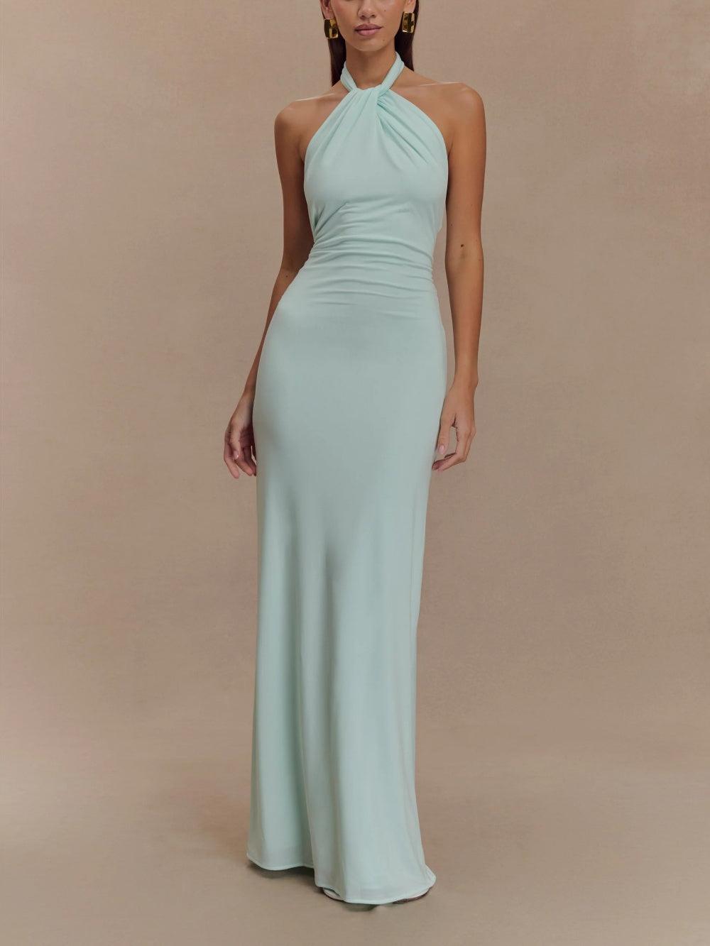Eng anliegendes Neckholder-Maxikleid - Lagune