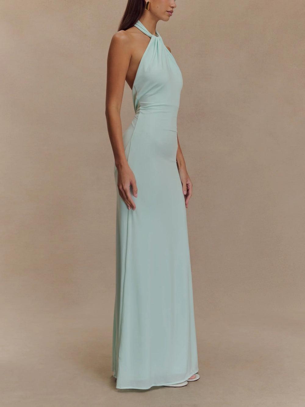Eng anliegendes Neckholder-Maxikleid - Lagune