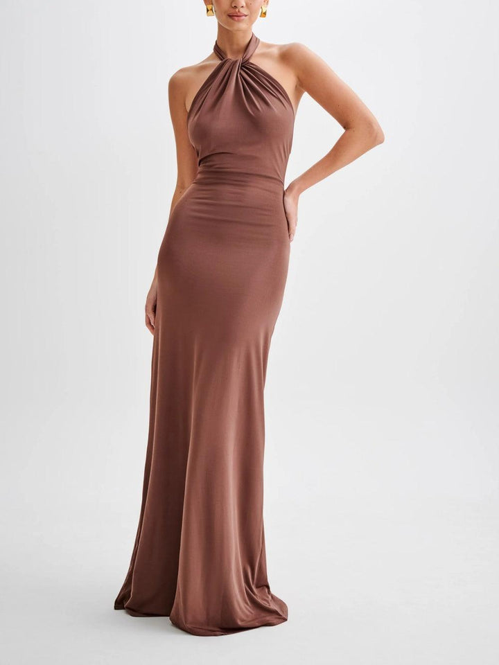 Eng anliegendes Neckholder-Maxikleid - Lagune