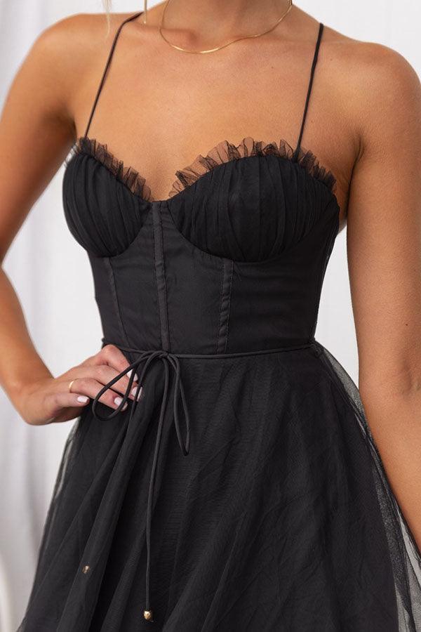 Modernes Prinzessinnen-Chiffon-Maxikleid mit Trägern für Partys