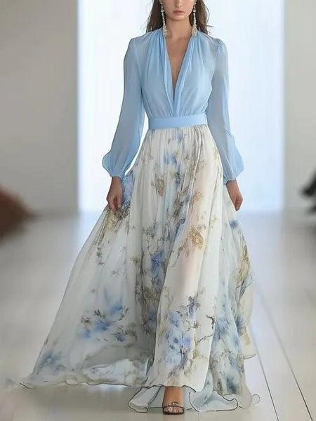 Atemberaubendes Maxikleid mit Blumenmuster und V-Ausschnitt
