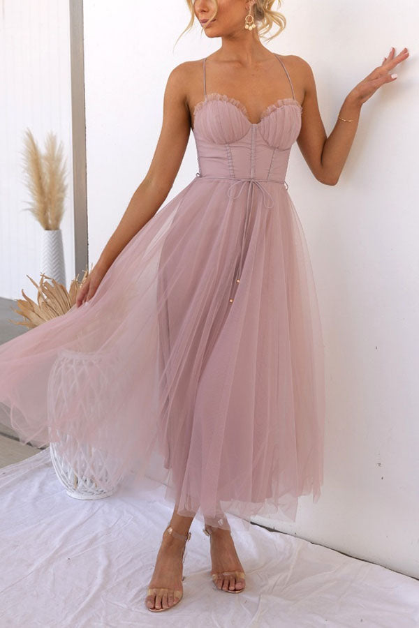 Modernes Prinzessinnen-Chiffon-Maxikleid mit Trägern für Partys