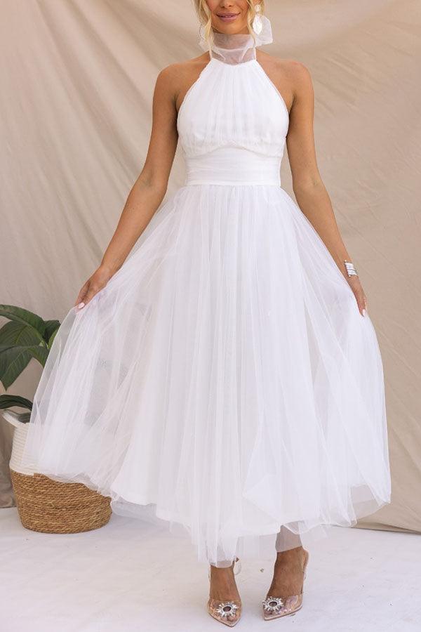 Fairy Vibes Tüll-Maxikleid mit Raffungen und Neckholder-Detail