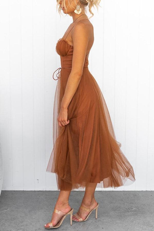 Modernes Prinzessinnen-Chiffon-Maxikleid mit Trägern für Partys