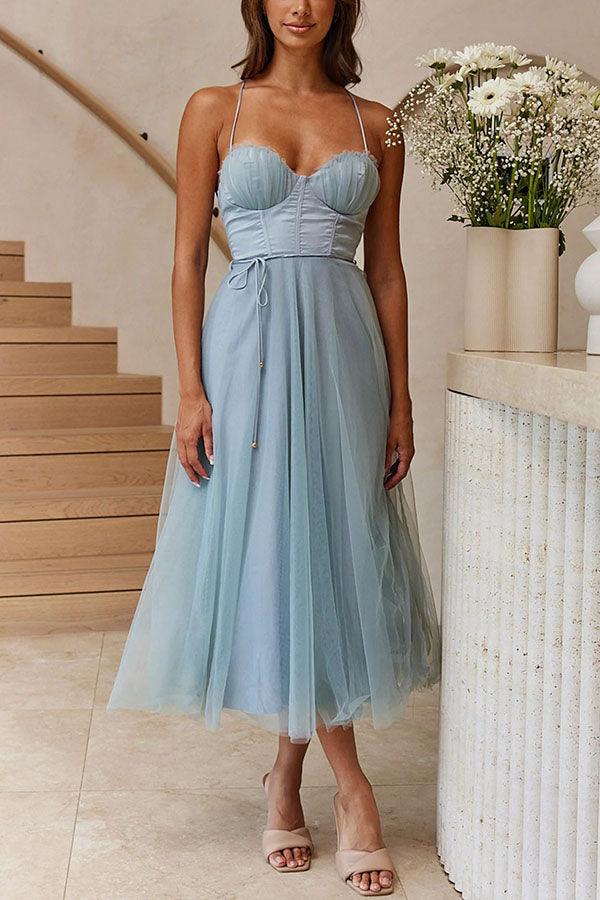 Modernes Prinzessinnen-Chiffon-Maxikleid mit Trägern für Partys
