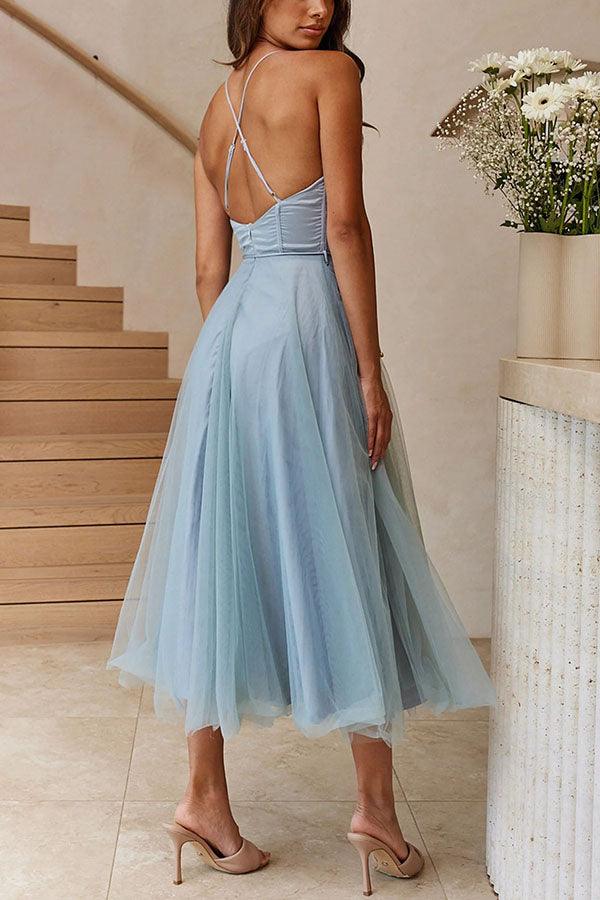 Modernes Prinzessinnen-Chiffon-Maxikleid mit Trägern für Partys