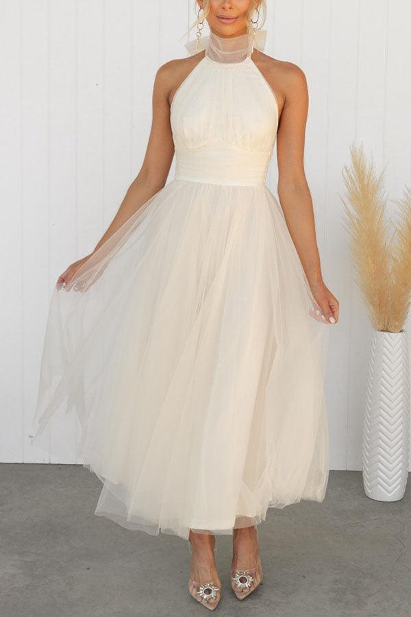 Fairy Vibes Tüll-Maxikleid mit Raffungen und Neckholder-Detail
