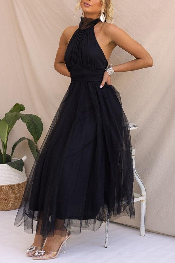 Fairy Vibes Tüll-Maxikleid mit Raffungen und Neckholder-Detail