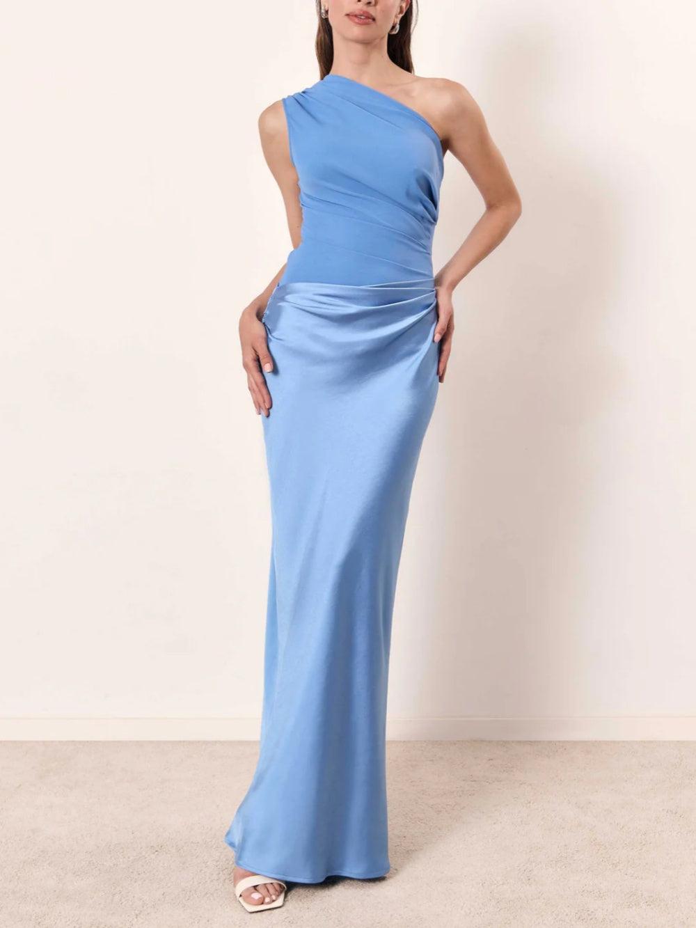 Ein-Schulter-Ausschnitt, plissiertes Party-Maxikleid