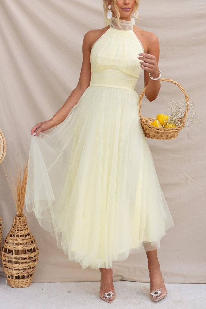 Fairy Vibes Tüll-Maxikleid mit Raffungen und Neckholder-Detail