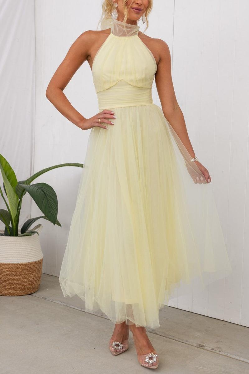 Fairy Vibes Tüll-Maxikleid mit Raffungen und Neckholder-Detail