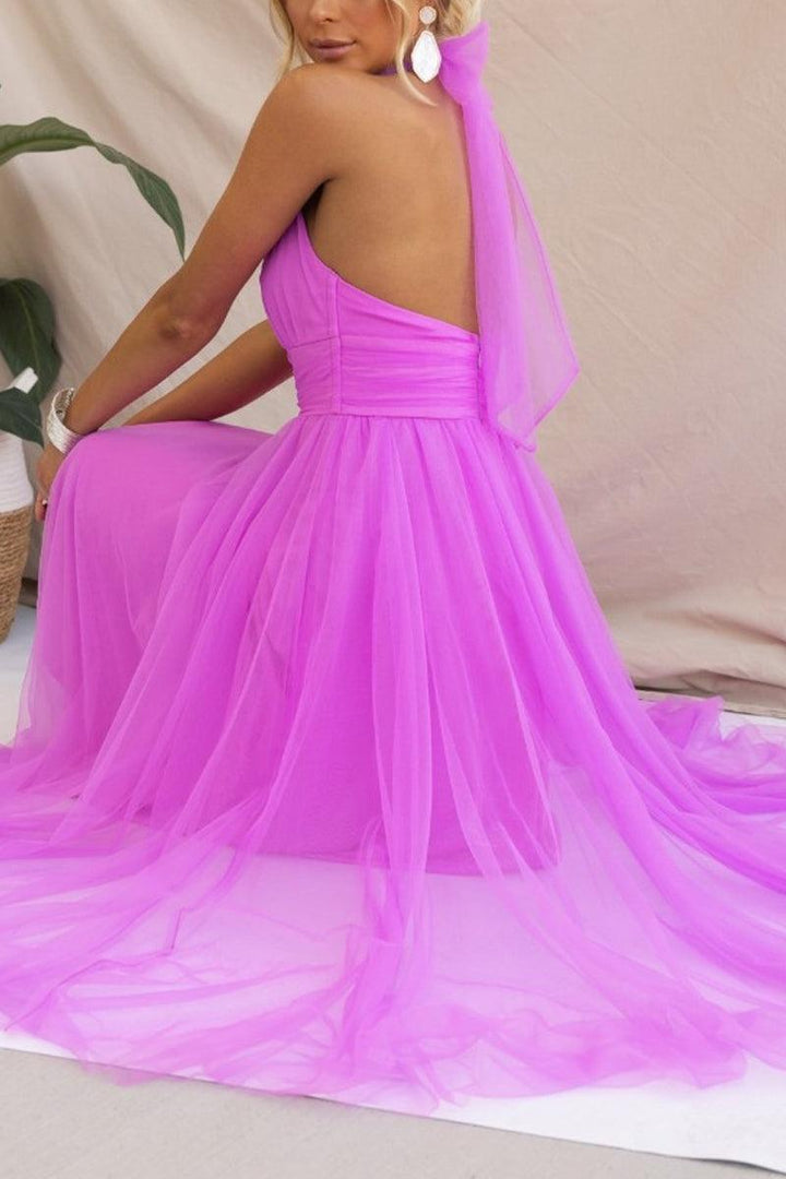 Fairy Vibes Tüll-Maxikleid mit Raffungen und Neckholder-Detail