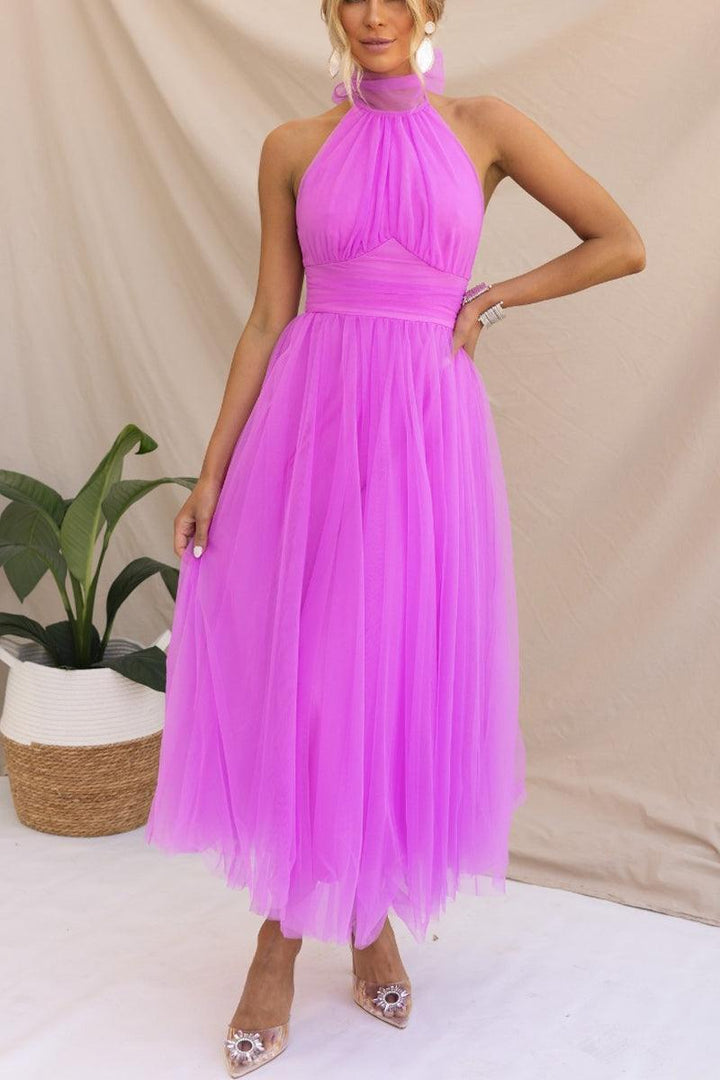 Fairy Vibes Tüll-Maxikleid mit Raffungen und Neckholder-Detail