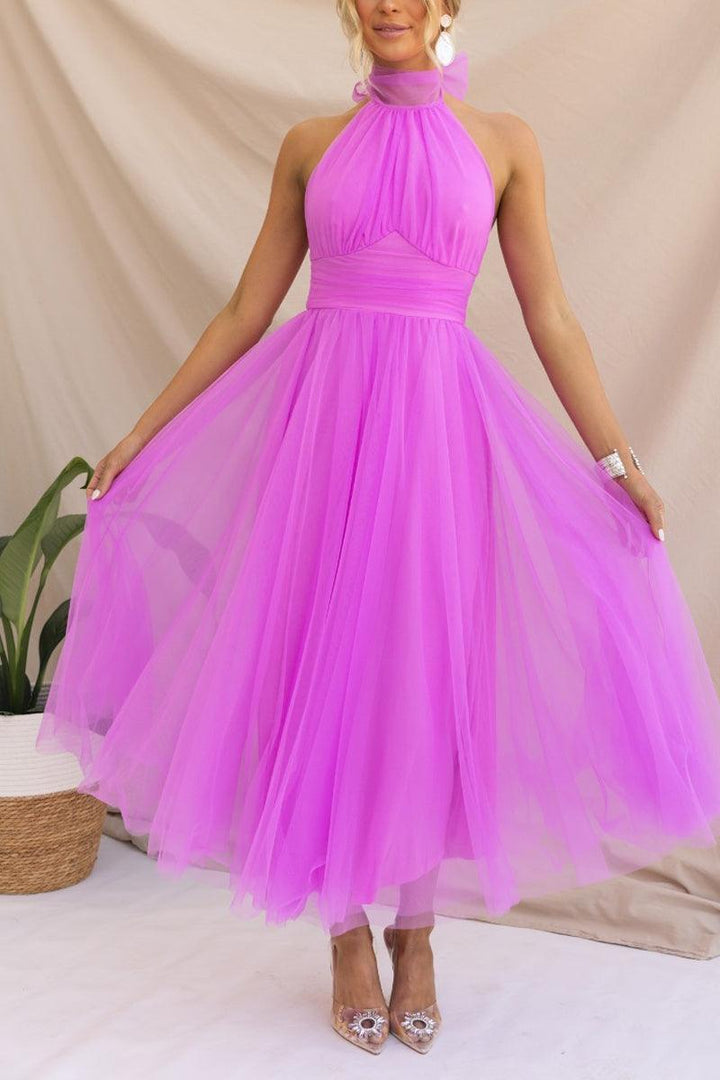 Fairy Vibes Tüll-Maxikleid mit Raffungen und Neckholder-Detail