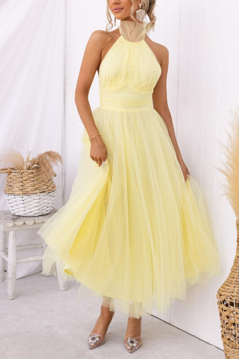 Fairy Vibes Tüll-Maxikleid mit Raffungen und Neckholder-Detail