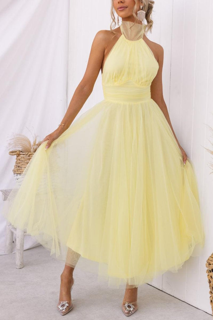Fairy Vibes Tüll-Maxikleid mit Raffungen und Neckholder-Detail