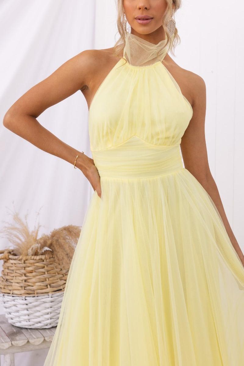 Fairy Vibes Tüll-Maxikleid mit Raffungen und Neckholder-Detail