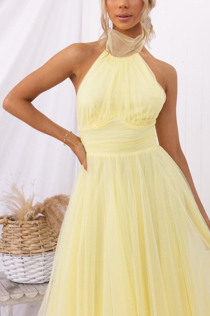 Fairy Vibes Tüll-Maxikleid mit Raffungen und Neckholder-Detail