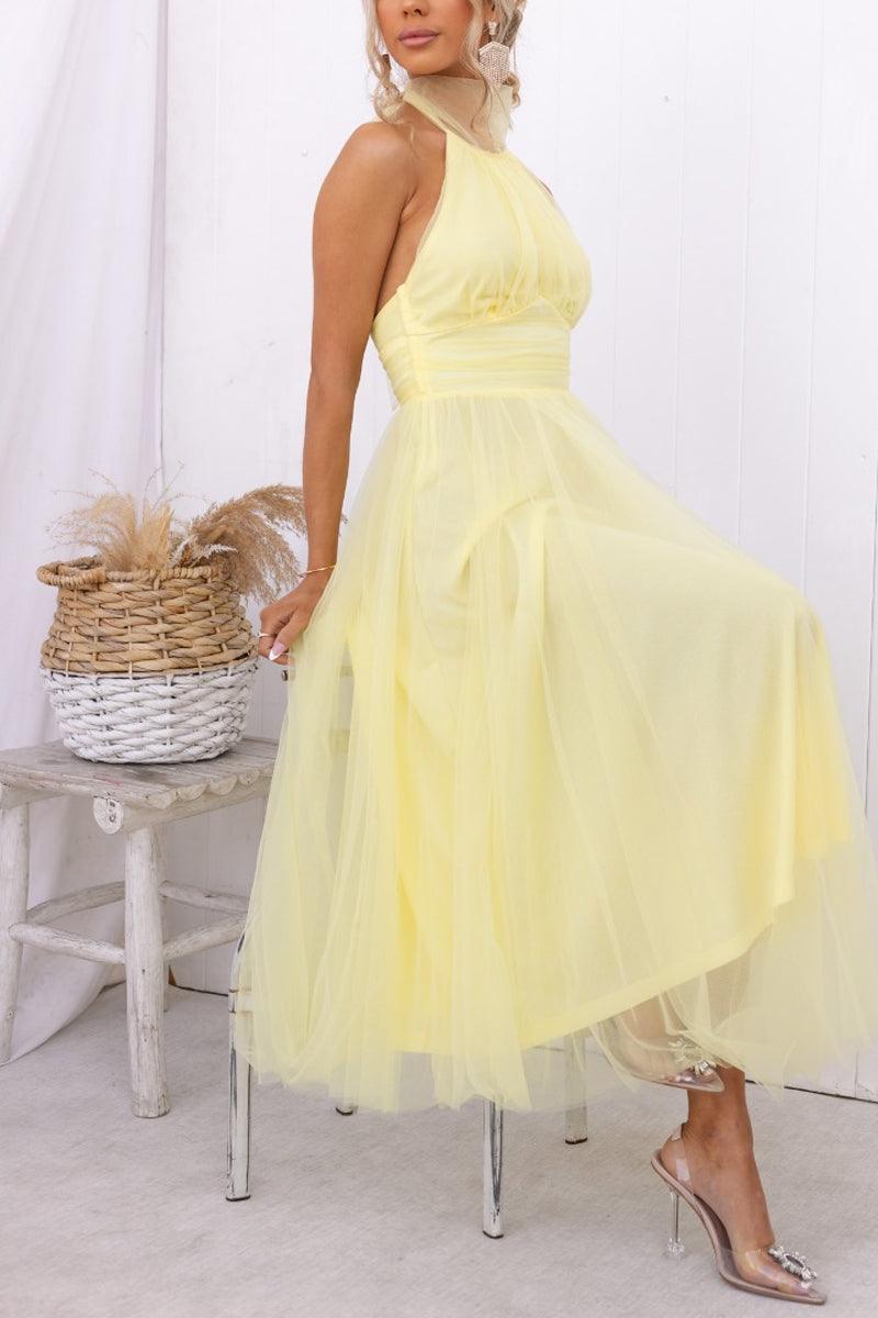 Fairy Vibes Tüll-Maxikleid mit Raffungen und Neckholder-Detail