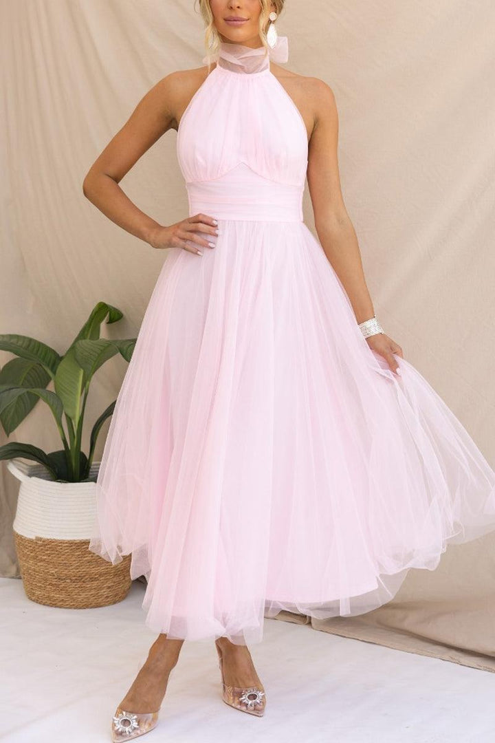 Fairy Vibes Tüll-Maxikleid mit Raffungen und Neckholder-Detail
