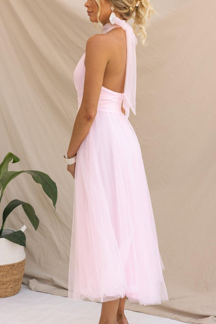 Fairy Vibes Tüll-Maxikleid mit Raffungen und Neckholder-Detail