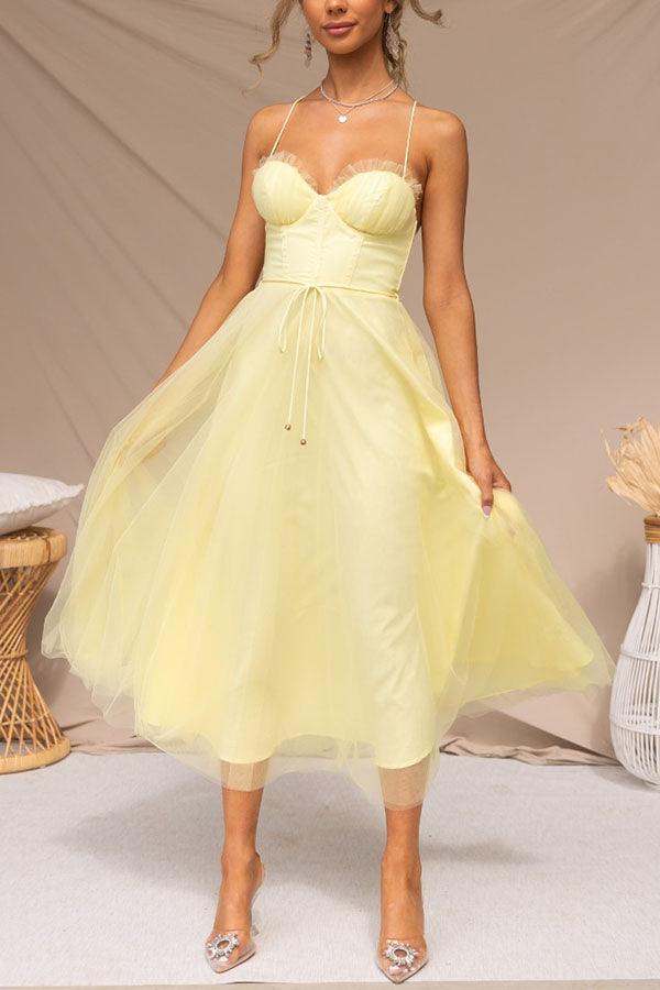 Modernes Prinzessinnen-Chiffon-Maxikleid mit Trägern für Partys