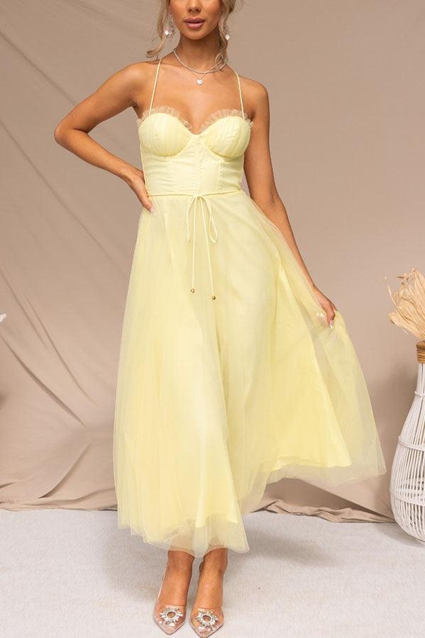 Modernes Prinzessinnen-Chiffon-Maxikleid mit Trägern für Partys