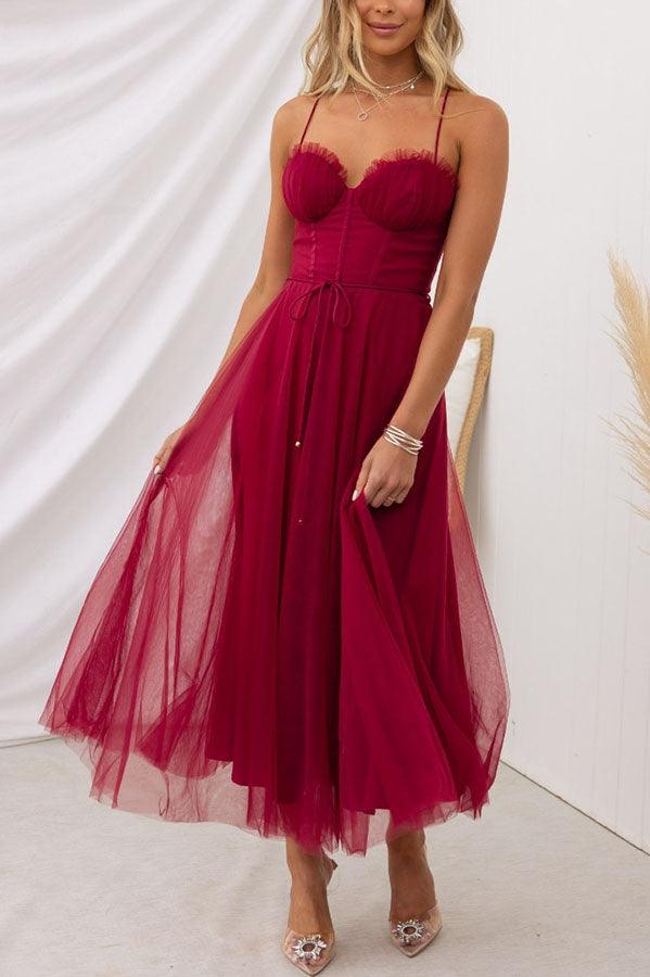 Modernes Prinzessinnen-Chiffon-Maxikleid mit Trägern für Partys