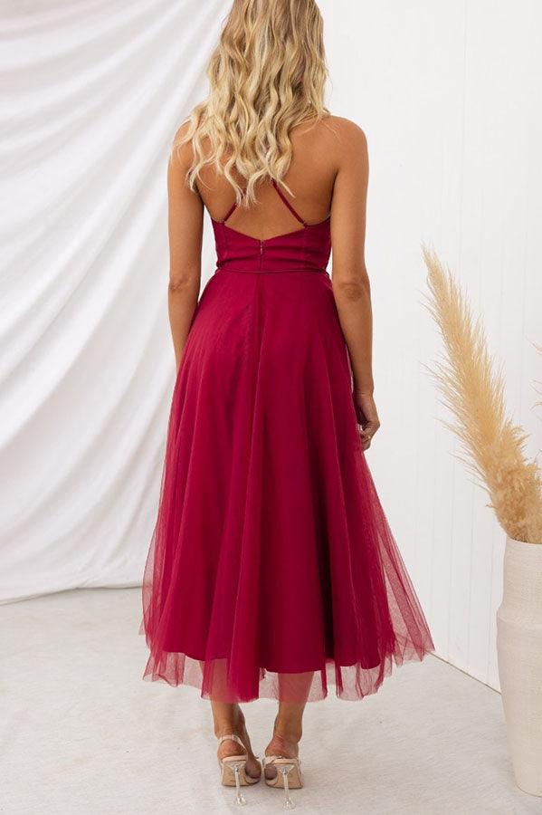 Modernes Prinzessinnen-Chiffon-Maxikleid mit Trägern für Partys