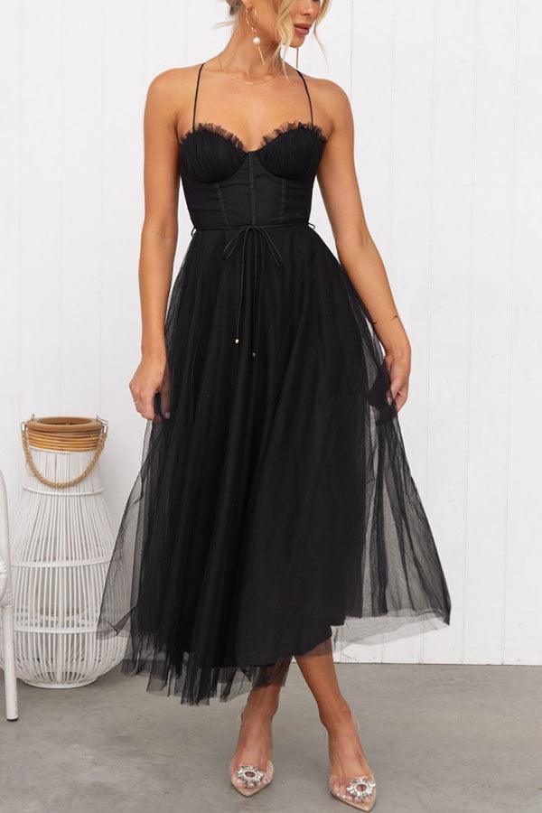 Modernes Prinzessinnen-Chiffon-Maxikleid mit Trägern für Partys