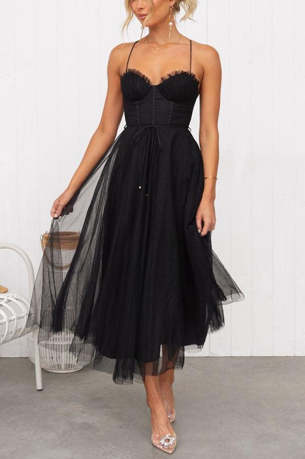 Modernes Prinzessinnen-Chiffon-Maxikleid mit Trägern für Partys
