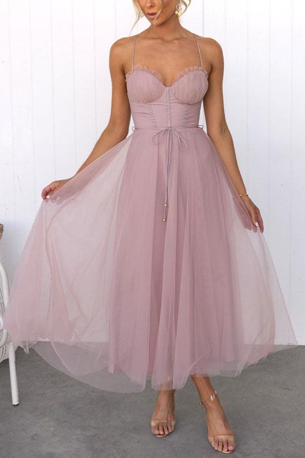 Modernes Prinzessinnen-Chiffon-Maxikleid mit Trägern für Partys