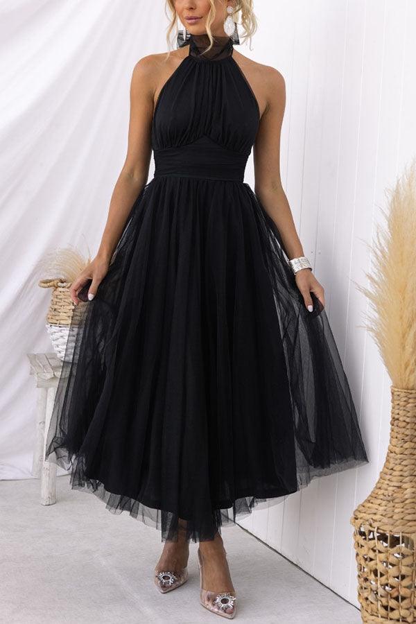 Fairy Vibes Tüll-Maxikleid mit Raffungen und Neckholder-Detail